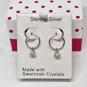 Charming Girl 925 Sterling Silver Crystal Pave Ball Hoop Earrings NEW